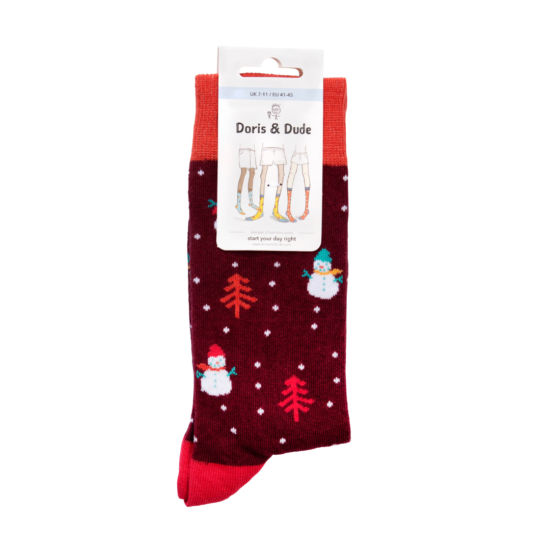 Christmas Snowman Red Cotton Socks